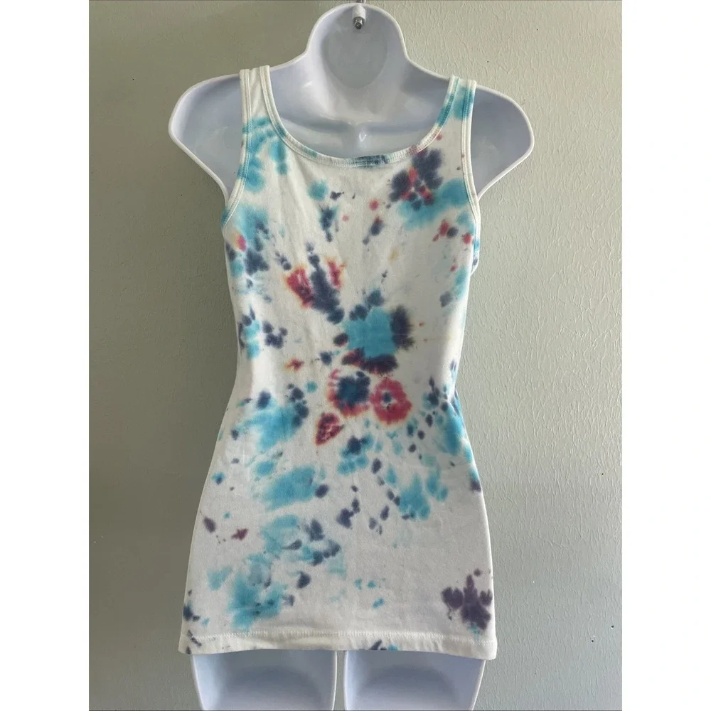 Vintage Y2K Tie Die Embroidered Mermaid Tank Long Lean Fitted Stretch Whimsy L